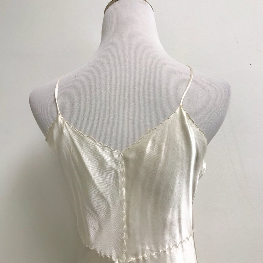 Vintage lace silk gown spaghetti straps maxi gown chemise lingerie M romantic - Picture 6 of 6